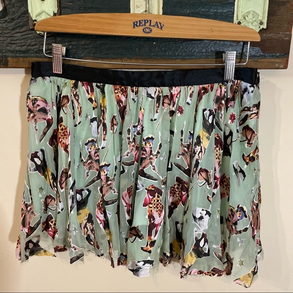 Diesel Mint Green Abstract Cowboy Print Sheer Mini Skort Size 29 - Picture 4 of 16